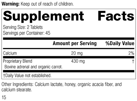 - Adrenal Desiccated, 90 tablets, Rev 14, Supplement Facts
