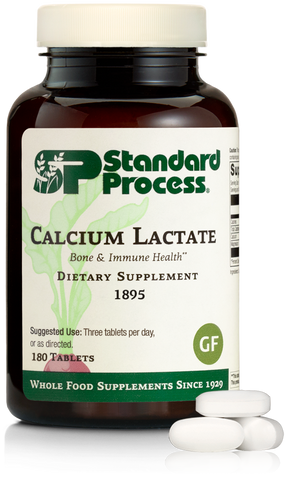 - An image of a bottle of Calcium Lactate, 180 tablets.