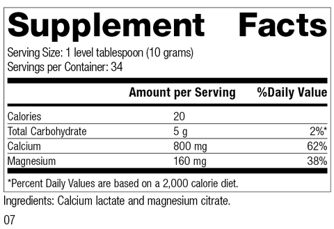 - Calcium Lactate Powder, 12 Ounces, Rev 07 Supplement Facts