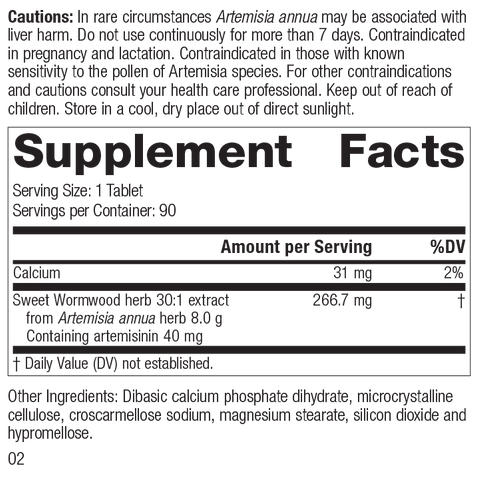 - Artemisinin Forte Supplement Facts Label, Rev 01