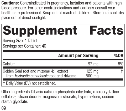- Golden Seal 500mg, 40 Tablets, Rev 07 Supplement Facts