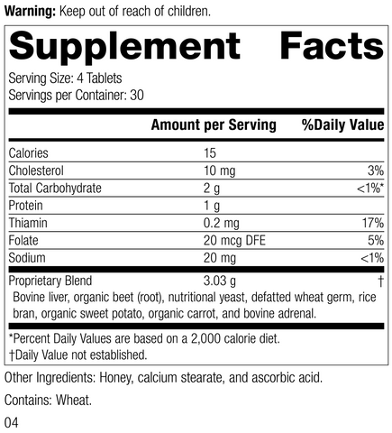 - Cataplex® B-Core 120 Tablets Rev 04 Supplement Facts
