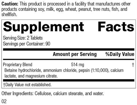  - Betaine Hydrochloride, Rev 02 Supplement Facts