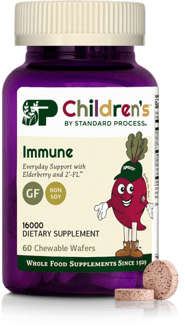  - An image of a bottle of SP Children's Immune, a supplement for kids supporting the immune system.