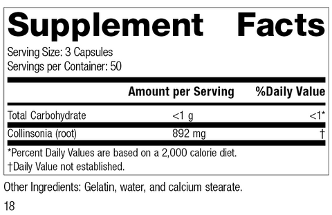  - Collinsonia Root, 150 Capsules, Rev 18 Supplement Facts