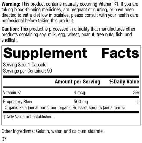  - Cruciferous Complete™, 90 Capsules, Rev 07 Supplement Facts