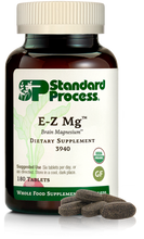 Load image into Gallery viewer, Image of E-Z Mg bottle next to tablets of magnesium supplements.