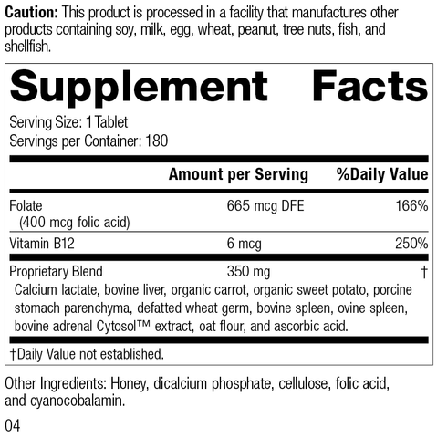  - Folic Acid B12, 180 Tablets, Rev-04 Supplement Facts