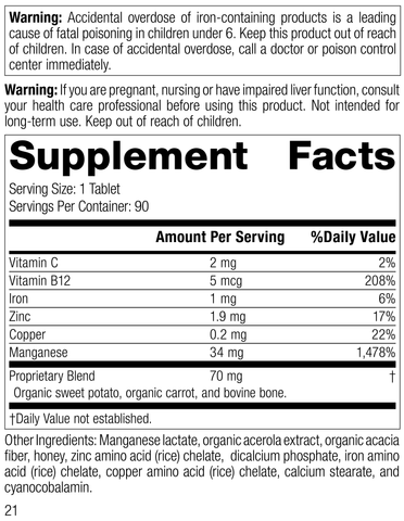  - 5490 Manganese B12 R20 Supplement Facts