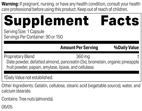  - Multizyme®, 150 Tablets, Rev 02 Supplement Facts