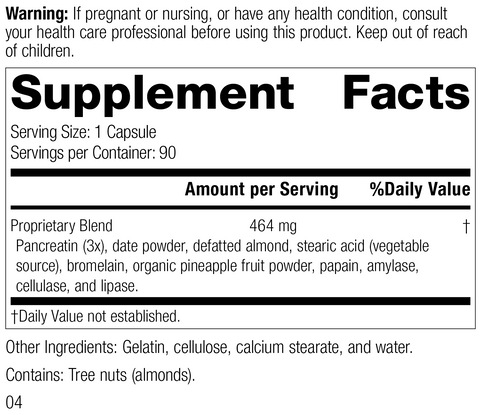  - 5685 Multizyme R02 Supplement Facts