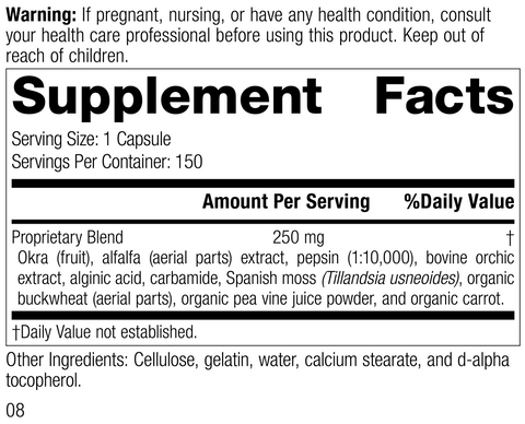  - Okra Pepsin E3, 150 Capsules, Rev 03 Supplement Facts