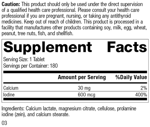  - Prolamine Iodine, 180 Tablets, Rev 03 Supplement Facts