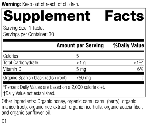  - Spanish Black Radish, 20 Tablets, Rev 01 Supplement Label