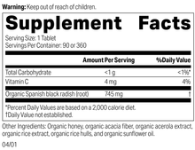 Load image into Gallery viewer, Spanish Black Radish,90 Tablets, Rev 04 Supplement Label
