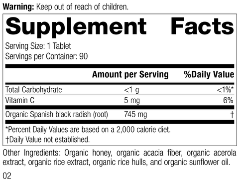  - Spanish Black Radish,90 Tablets, Rev 01 Supplement Label
