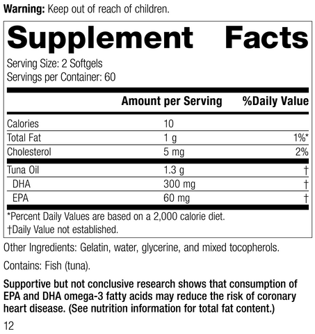  - Tuna Omega-3 Oil, 120 Softgels, Rev 11 Supplement Facts
