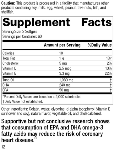  - Tuna Omega-3 Chewable, 120 Softgels, Rev 12 Supplement Facts
