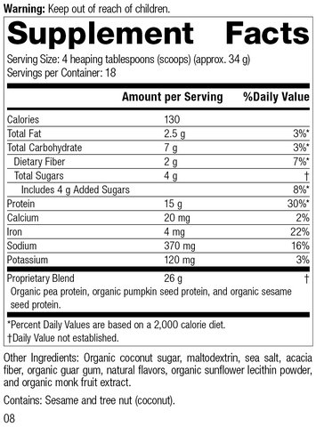  - Veg-E Complete Pro™ Vanilla, 22 oz., Rev 03 Supplement Facts