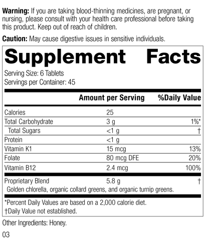  - Nutrition label for Whole Food Folate