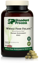 Load image into Gallery viewer, An image of a bottle of Whole Food Folate, next to 6 tablets. 