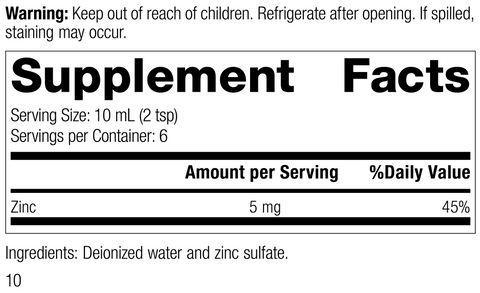  - 8360 Zinc Test R08 Supplement Facts
