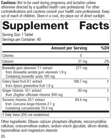  - Boswellia Complex, 40 Tablets, Rev 04 Supplement Facts