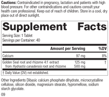Load image into Gallery viewer, Golden Seal 500mg, 40 Tablets, Rev 07 Supplement Facts