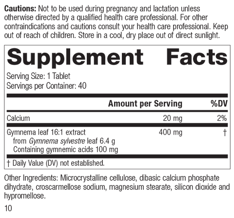  - Gymnema, 40 Tablets, Rev 09 Supplement Facts