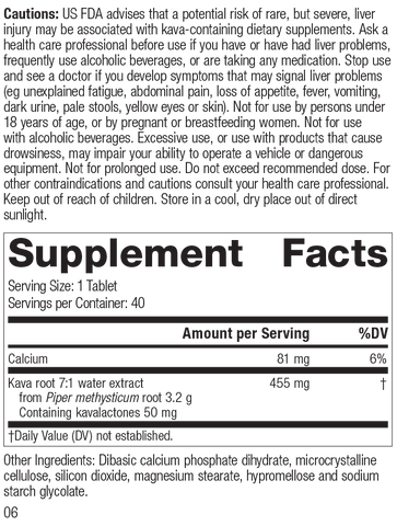  - Kava Forte, 40 Tablets, Rev 05 Supplement Facts