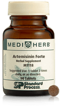 Load image into Gallery viewer, A bottle of Artemisinin Forte next to a tablet.