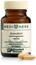 Load image into Gallery viewer, A bottle of Broncafect herbal supplement next to a tablet.
