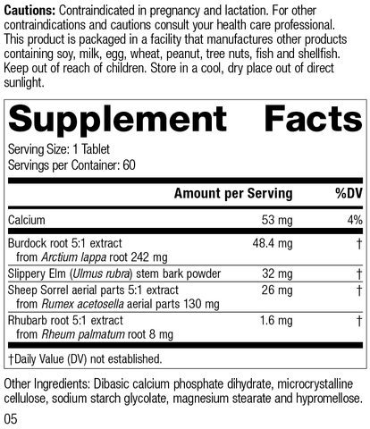 - Burdock Complex, Rev 05 Supplement Facts