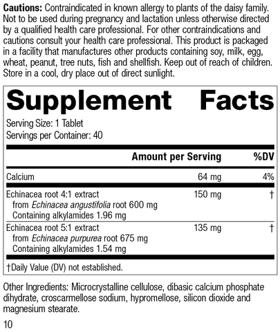  - Echinacea Premium, 40 Tablets, Rev 10 Supplement Facts