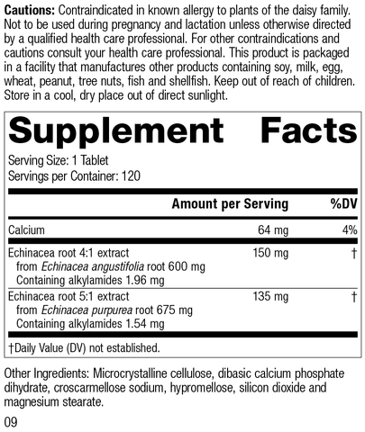  - Echinacea Premium, 120 Tablets, Rev 09 Supplement Facts