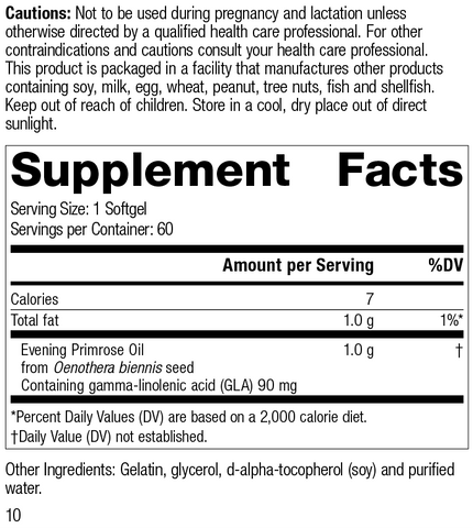  - Evening Primrose Oil, 60 Capsules, Rev 10 Supplement Facts