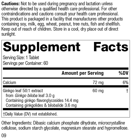  - Ginkgo Forte, 60 Tablets, Rev 09 Supplement Facts