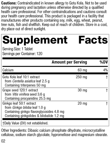  - Gotu Kola Complex, 120 Tablets, Rev 02 Supplement Facts