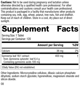 Gymnema, 120 Tablets, Rev 08 Supplement Facts