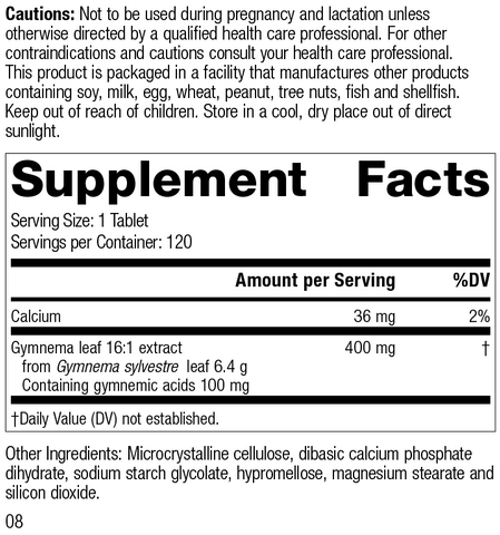  - Gymnema, 120 Tablets, Rev 08 Supplement Facts