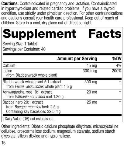 - Thyroid Complex, 40 Tablets, Rev 12 Supplement Facts