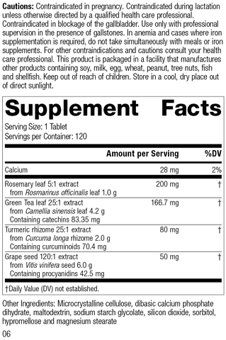  - Vitanox®, 120 Tablets, Rev 06 Supplement Facts