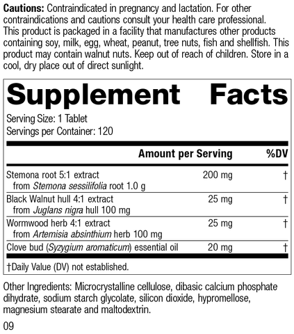  - Wormwood Complex, 120 Tablets, Rev 09 Supplement Facts