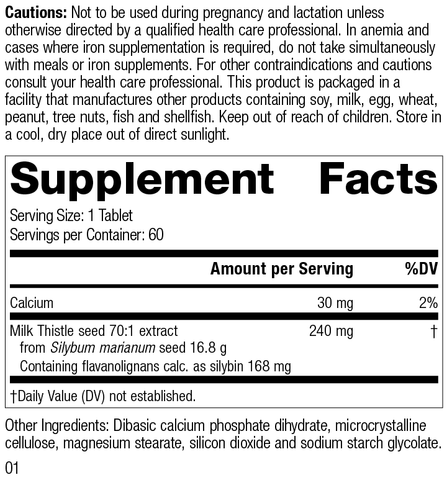  - Milk Thistle Forte, 60 Tablets, Rev 01 Supplement Facts