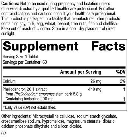  - Berberine Active, 60 Tablets, Rev 02 Supplement Facts