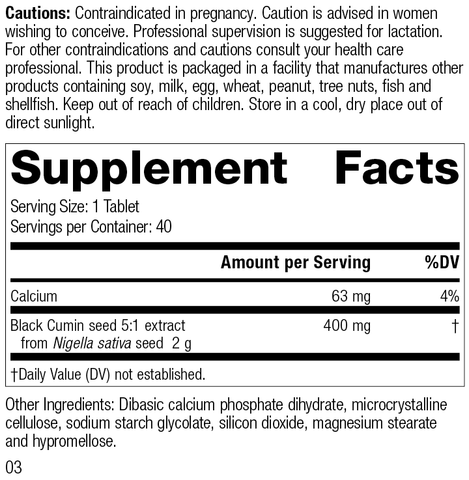  - Black Cumin Seed Forte, 40 Tablets, Rev 03 Supplement Facts