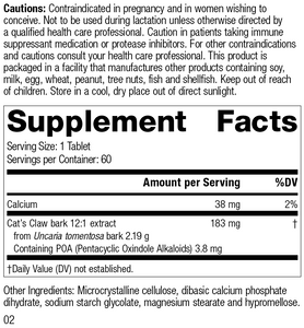 M1680 Cats Claw Forte, Rev 02 Supplement Facts