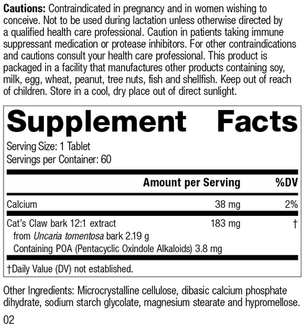  - M1680 Cats Claw Forte, Rev 02 Supplement Facts