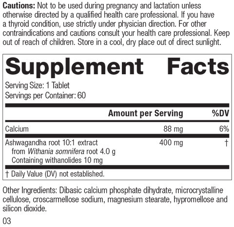  - Ashwagandha Forte, Rev 01 Supplement Facts