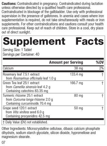  - Vitanox®, 40 Tablets, Rev 06 Supplement Facts